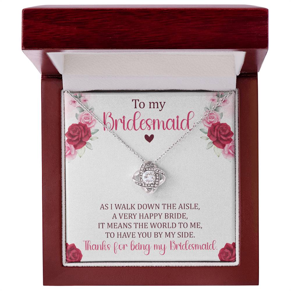 Bridesmaid gift with love knot necklace and special message in ready to gift box