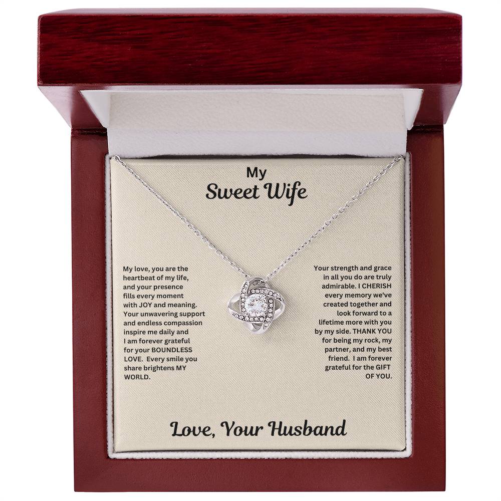 Wife gift with love knot necklace and special message in luxury box