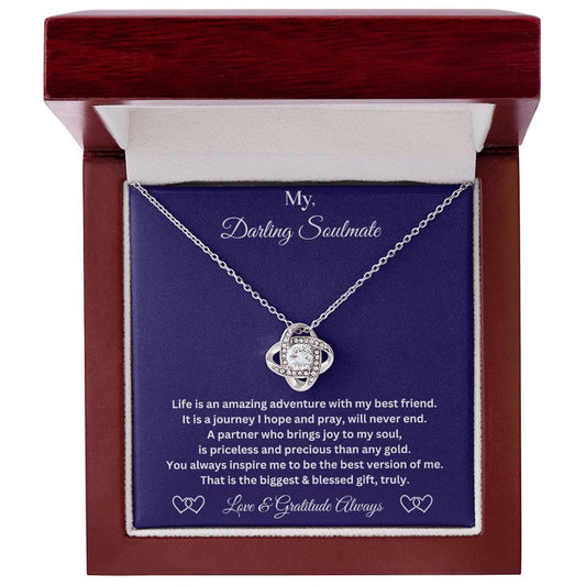 Soulmate Gift -Love Knot Necklace In 14K White Gold Finish With Message Card In Luxury Box