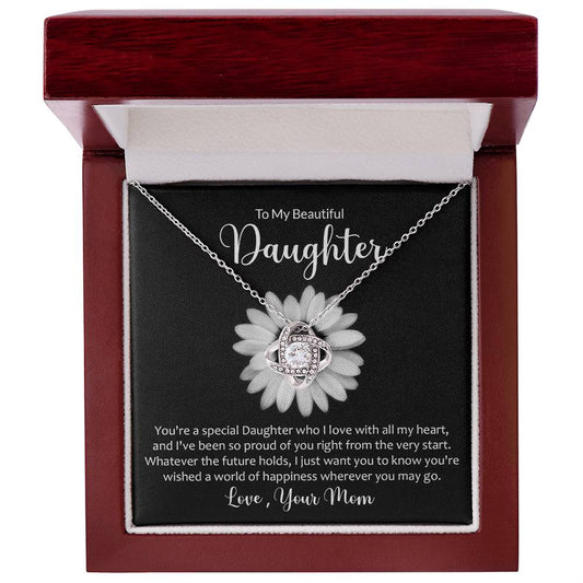 Daughter Gift - Love Knot Necklace In Polished Stainless Steel With Message In Luxury Box With LED