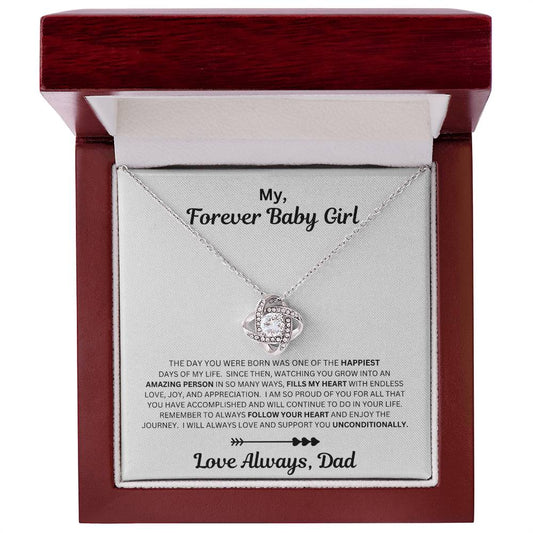 Dad to daughter gift with the love knot necklace and special message in a luxury box