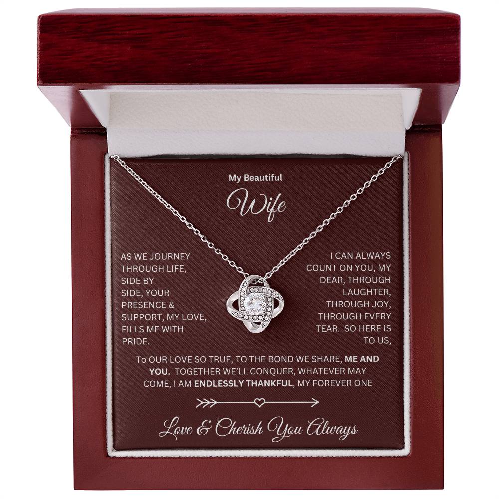 Wife gift with love knot necklace and special message in a luxury box