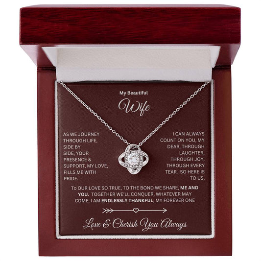 Wife gift with love knot necklace and special message in a luxury box