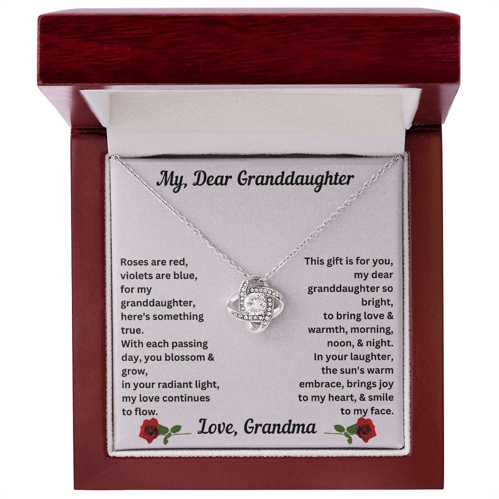 Granddaughter gift from grandma with love knot necklace with special message in luxury box 