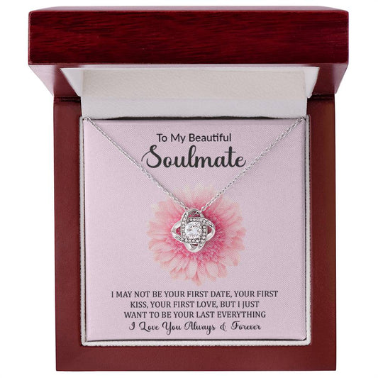 Soulmate Gift - Love Knot Necklace In 14K White Gold Finish With Message Card In Luxury Box 