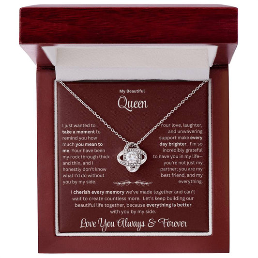 Soulmate gift with love knot necklace and special message in a luxury box