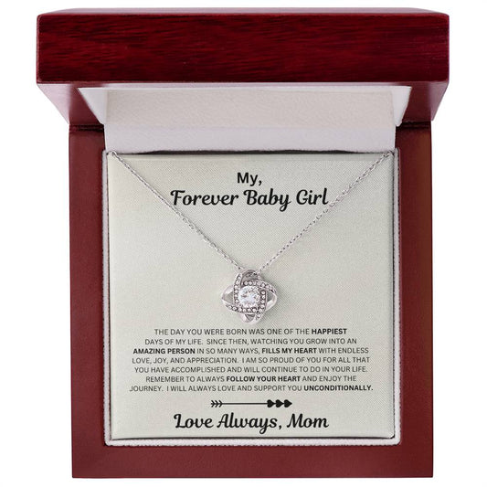 Daughter gift from mom with love knot necklace and sentimental message in  luxury box