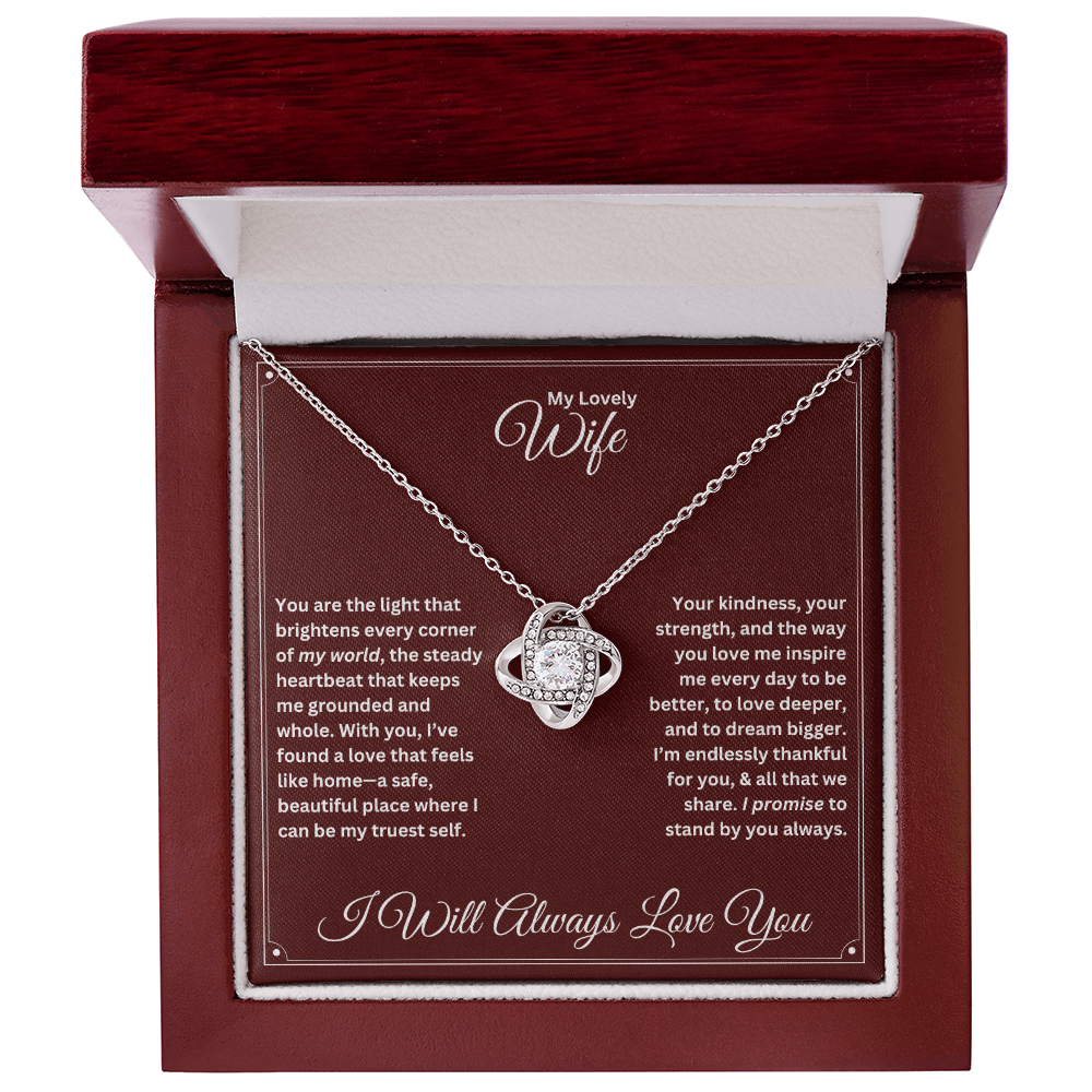 Wife gift with love knot necklace and special message in a luxury box