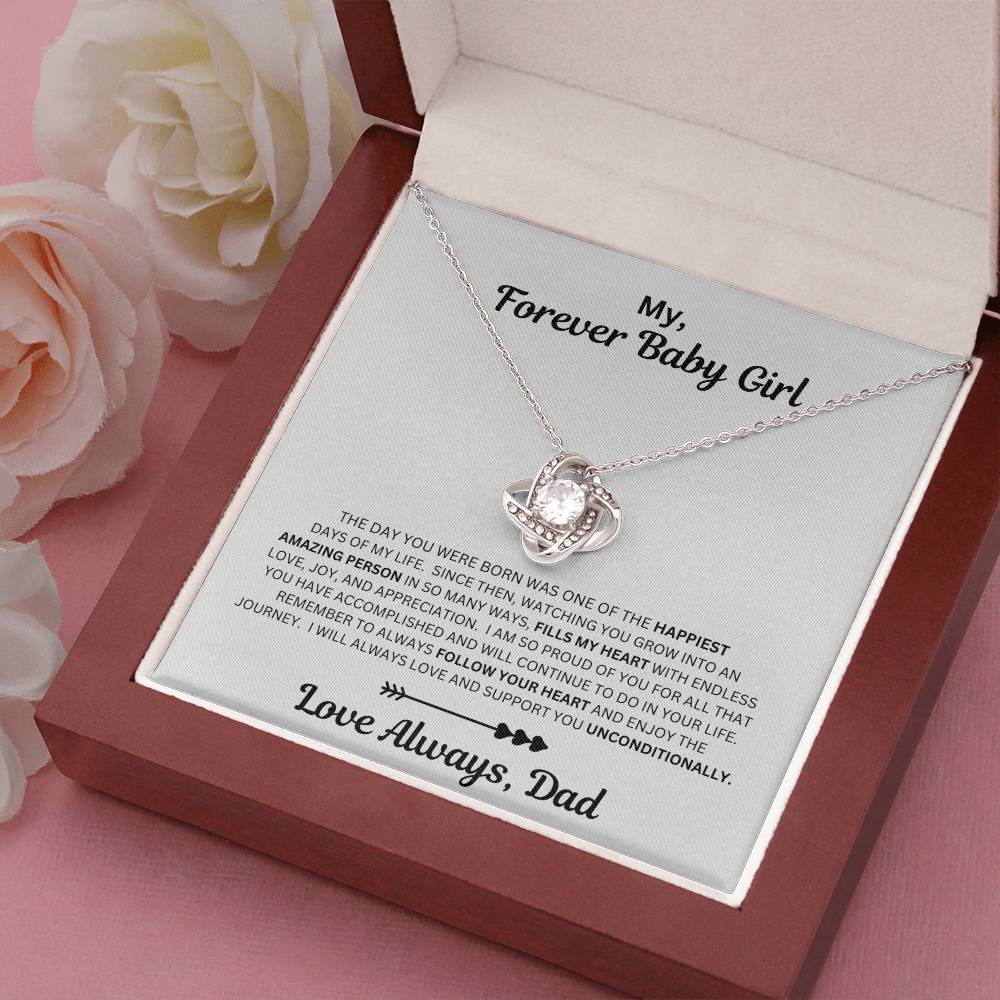 Dad to daughter gift with the love knot necklace and special message in a luxury box