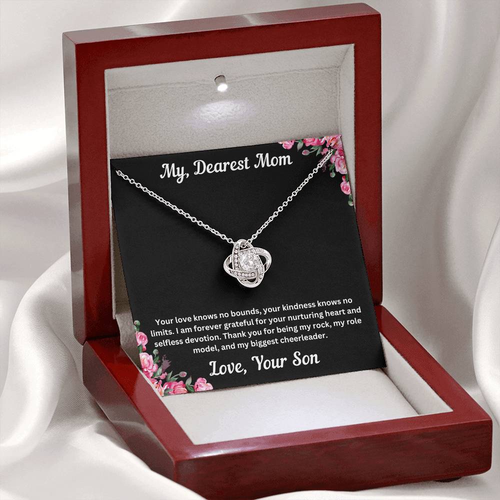 Mom gift from son with love knot necklace and special necklace in luxury box with LED on