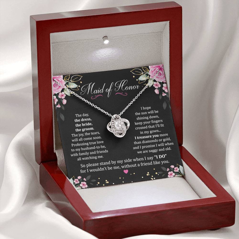 Maid Of Honor Gift With Love Knot Necklace With Message in luxury box with LED on