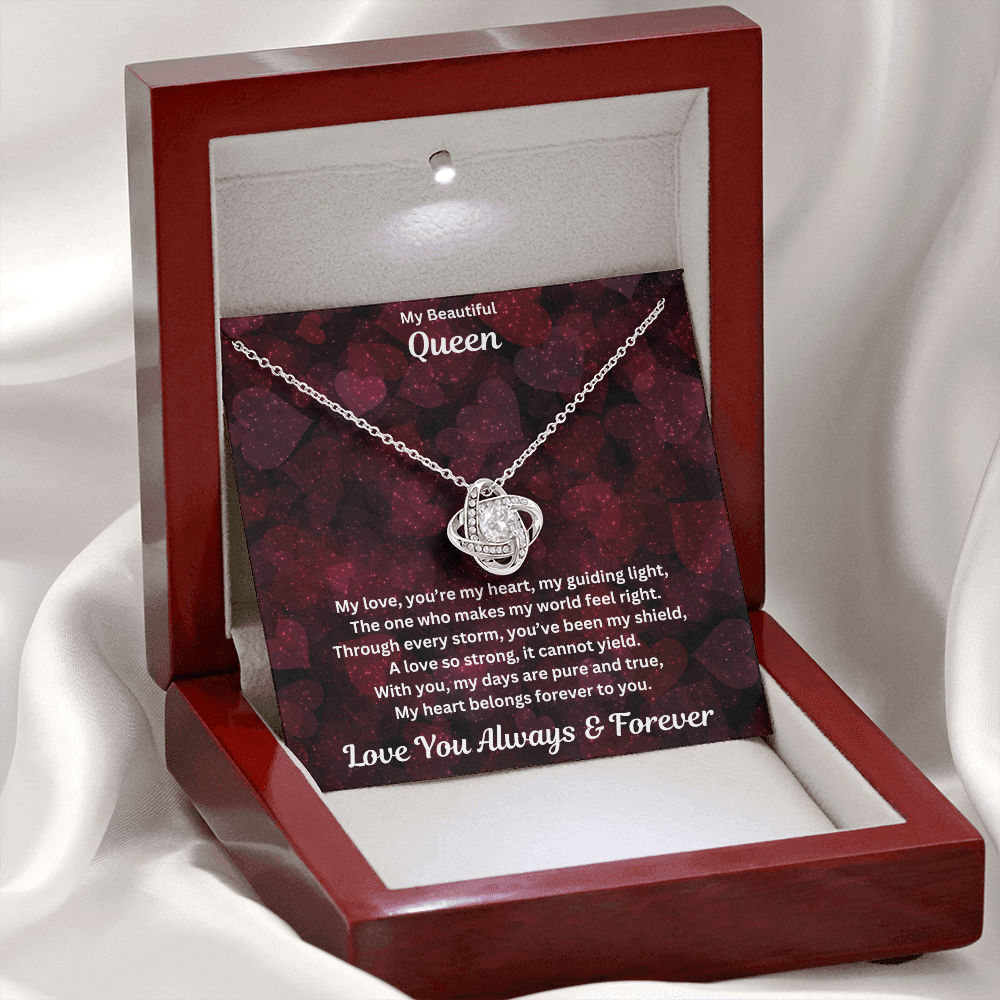 Soulmate gift with love knot necklace and special message in a luxury box with LED on