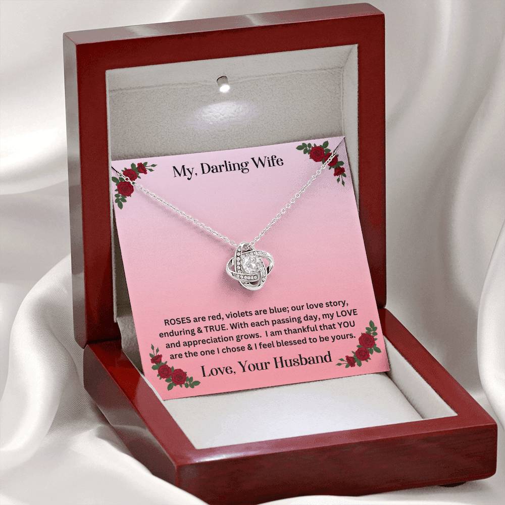 Wife gift with love knot necklace and special message in luxury box with LED on