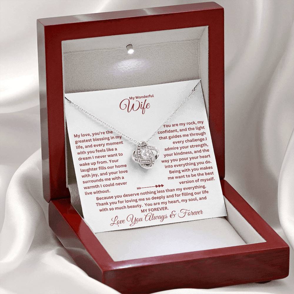 Wife Gift with love knot necklace and special message in a luxury box with LED on