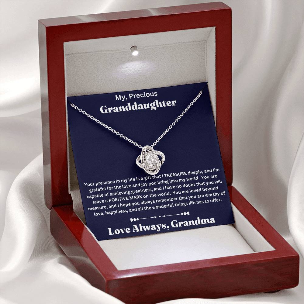 Granddaughter gift from Grandma with love knot necklace and special message in luxury box with LED on