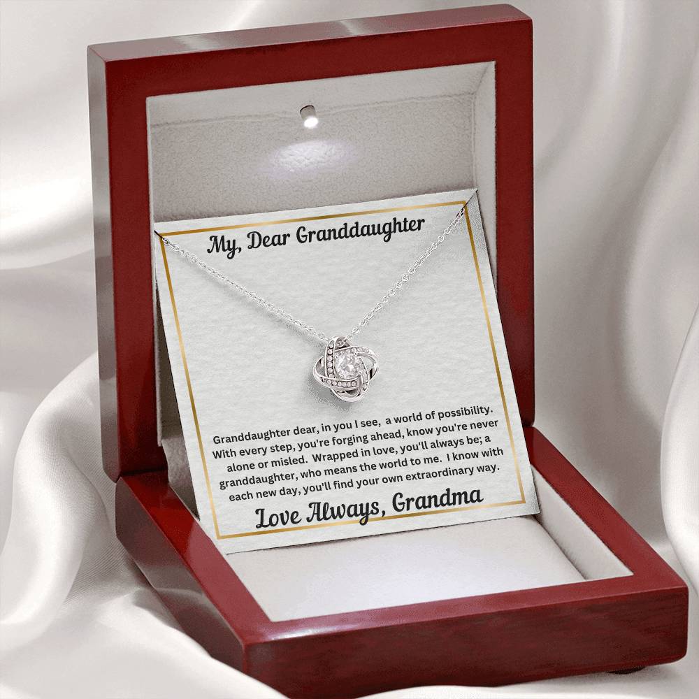 Granddaughter gift from grandma with love knot necklace and special message in luxury box with LED on