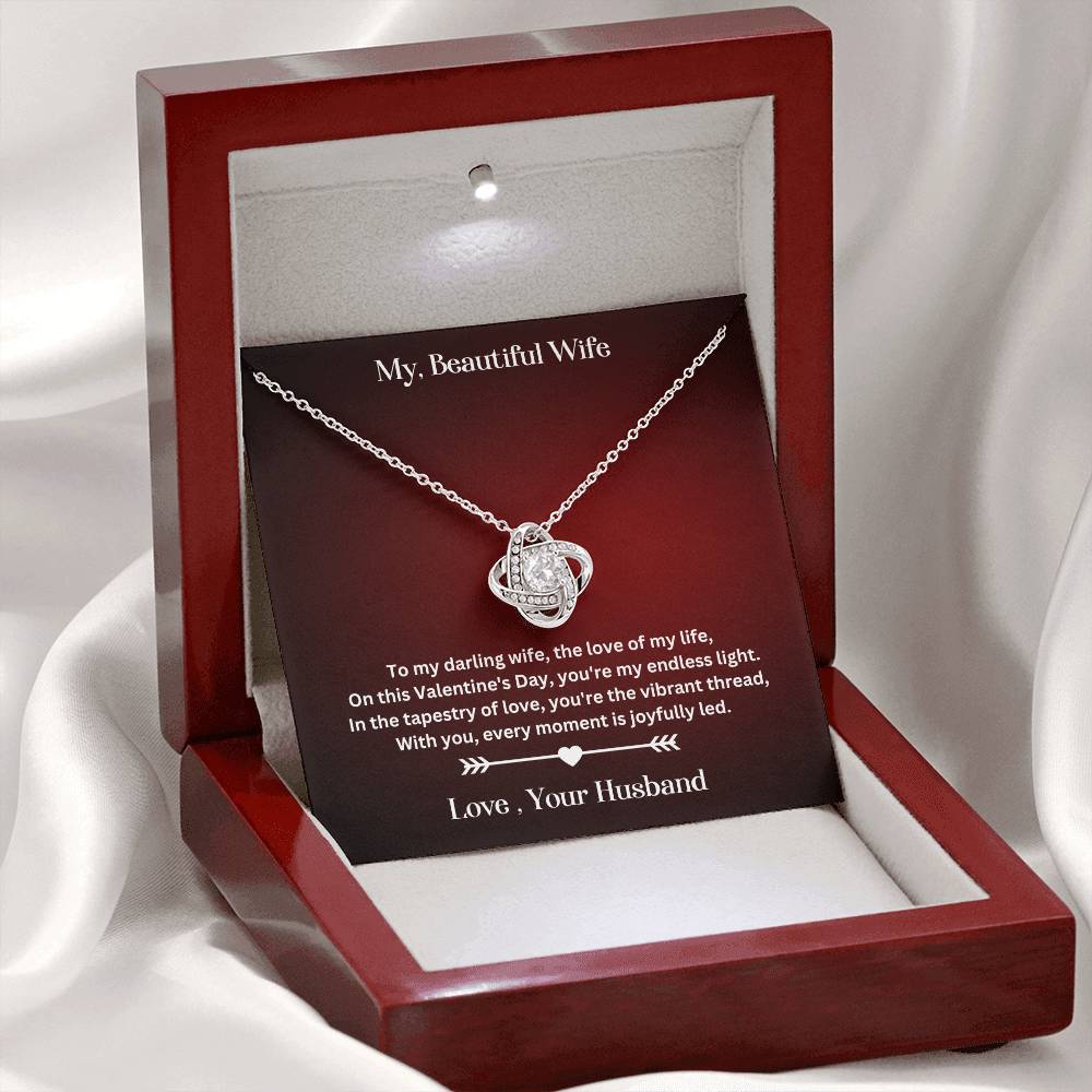 WIfe Valentine's Day Gift WIth Love Knot Necklace With Special Message In Luxury Box With LED On