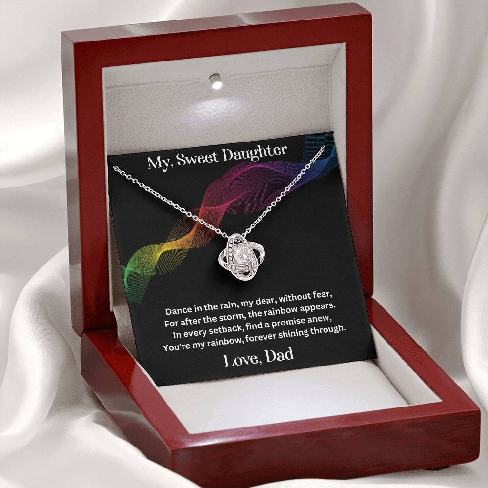 Daughter gift from dad with love knot necklace and special message in luxury box with LED on