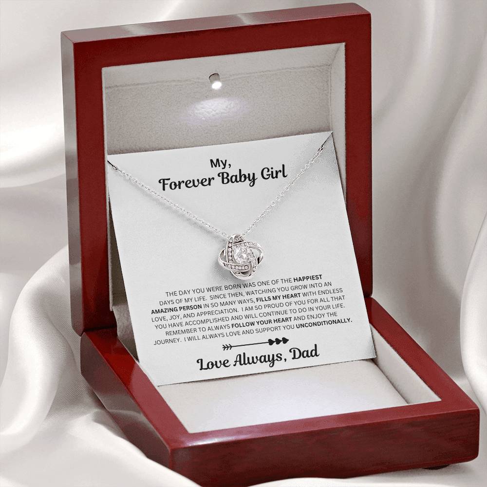 Dad to daughter gift with the love knot necklace and special message in a luxury box with LED on