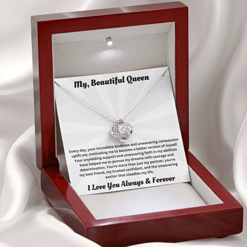 Soulmate gift with love knot necklace and special message in luxury box with LED on