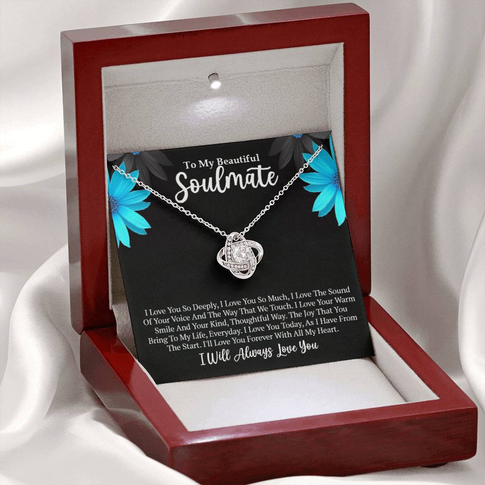 Soulmate Gift-Love Knot Necklace In 14K White Gold Finish With Special Message In Luxury Box With LED On