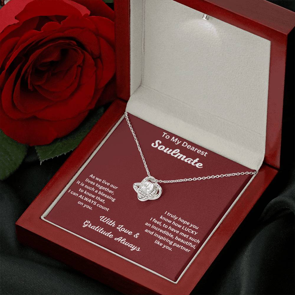 Soulmate Gift-Love Knot Necklace In Polished Stainless Steel In Luxury Box With  LED With Message Card And Flower Props