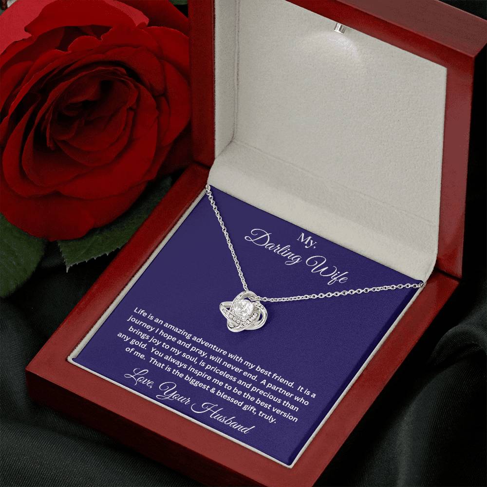 Wife gift with love knot necklace and message in luxury box with LED on