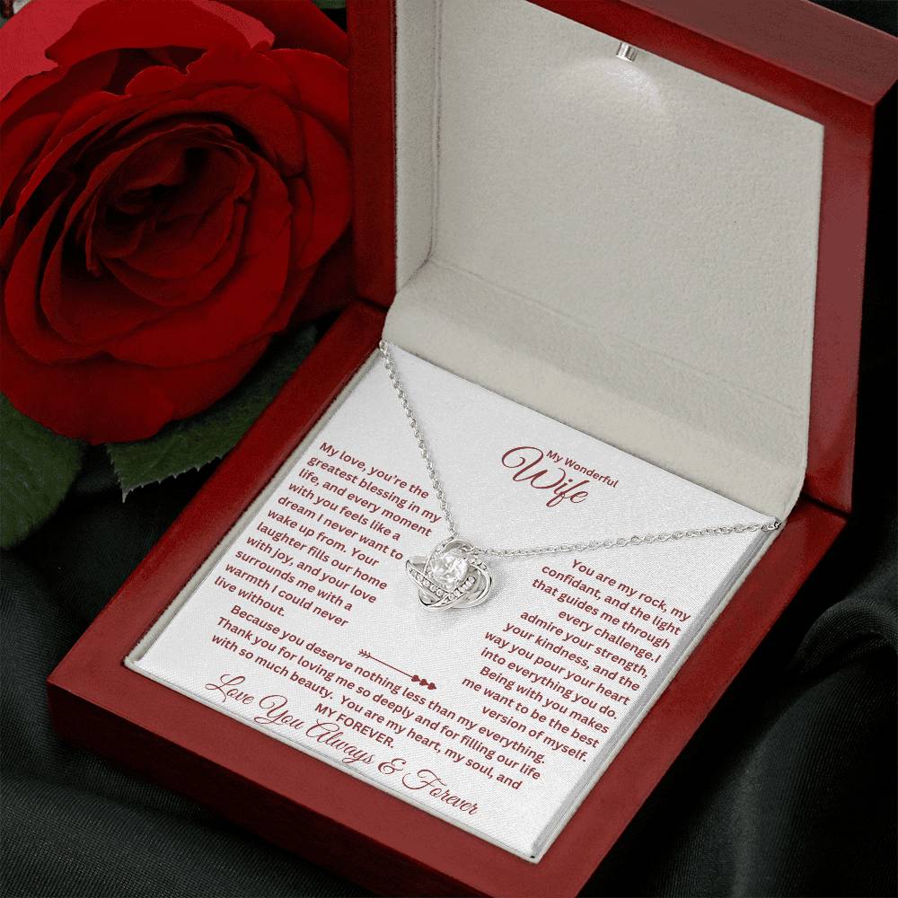 Wife Gift with love knot necklace and special message in a luxury box with rose