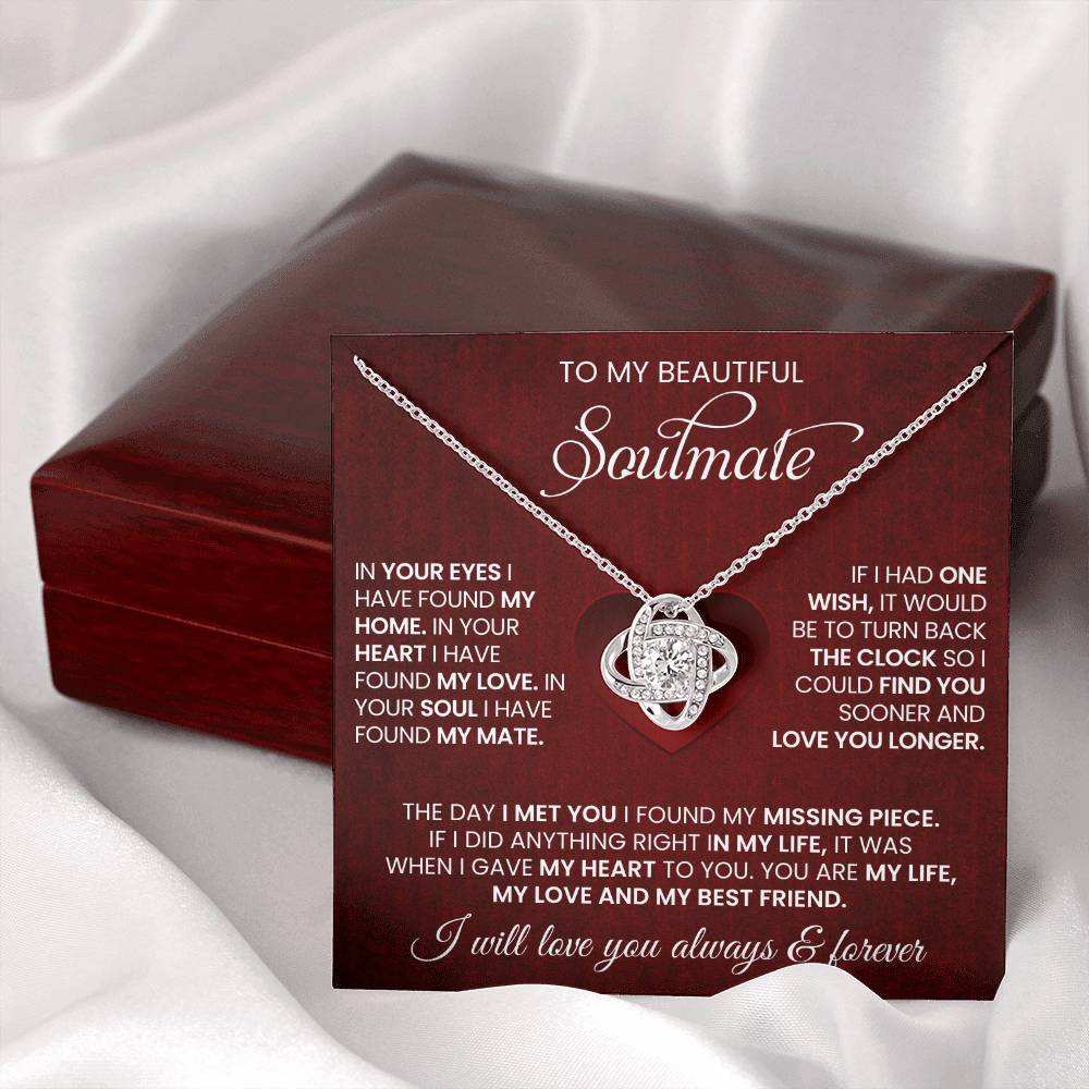 Soulmate Love Knot Necklace In 14K White Gold In Luxury Box WIth Unique Message Outside