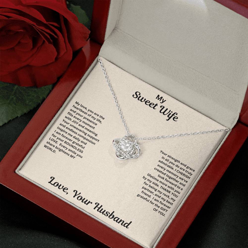 Wife gift with love knot necklace and special message in luxury box