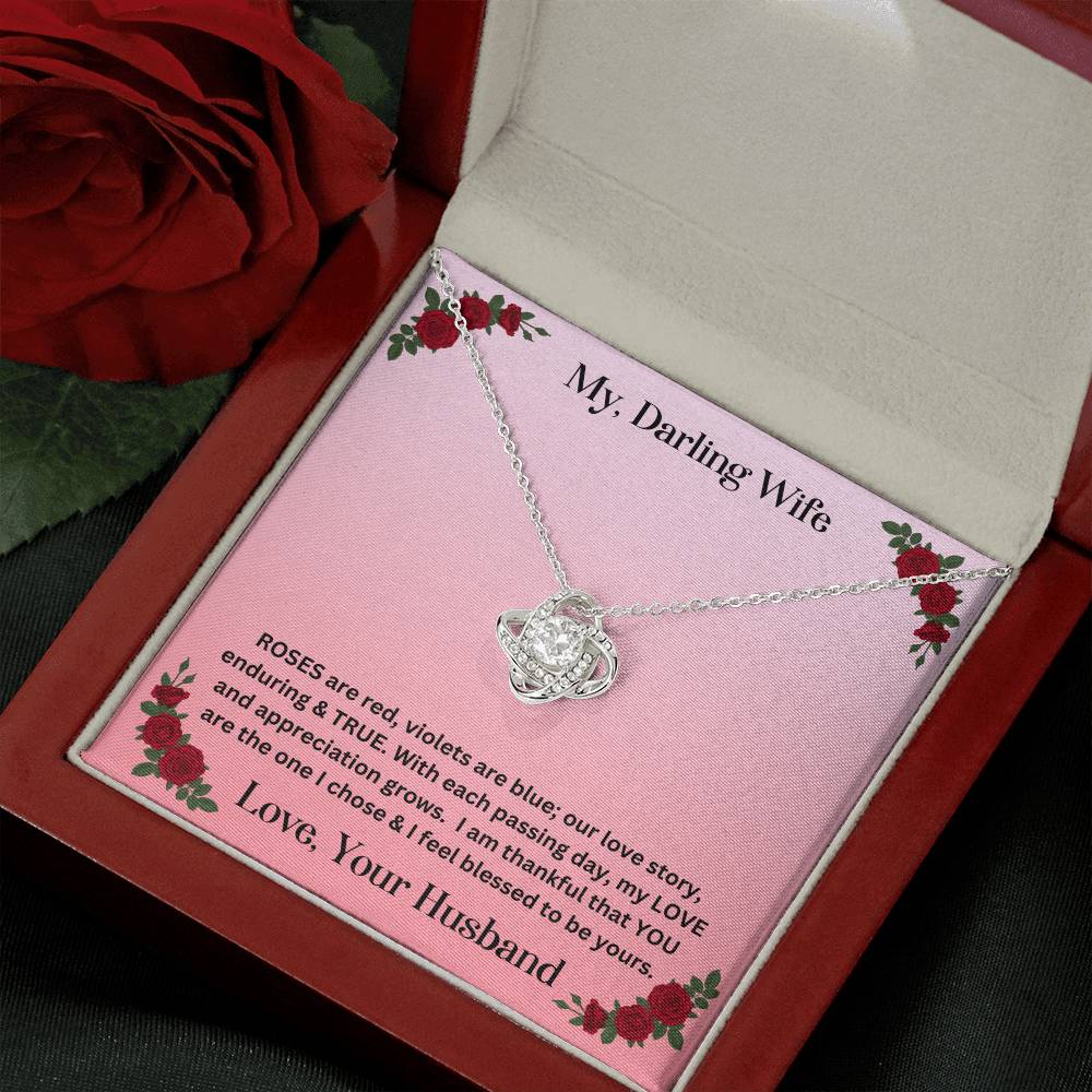 Wife gift with love knot necklace and special message in luxury box