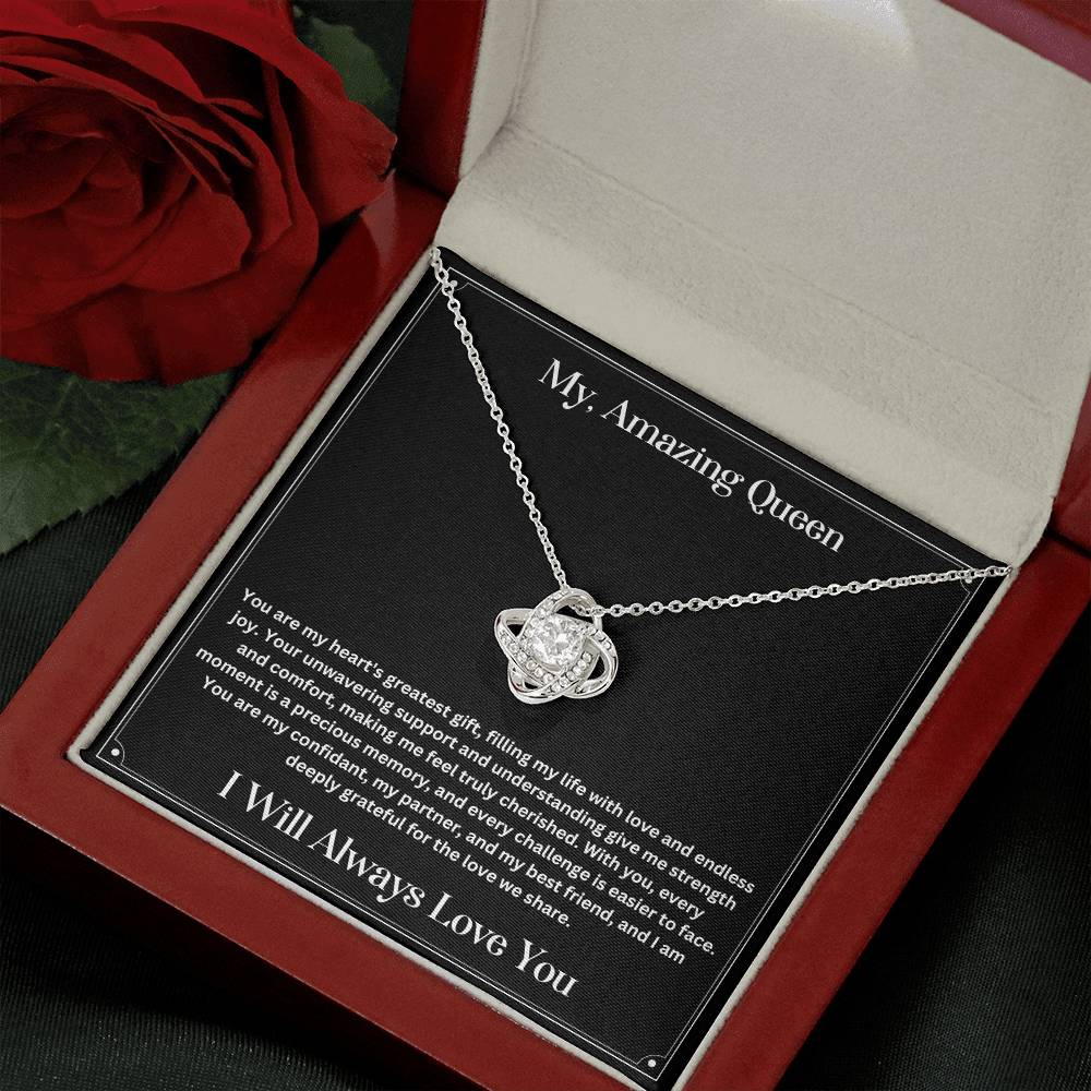 Soulmate gift with love knot necklace and special message in luxury box