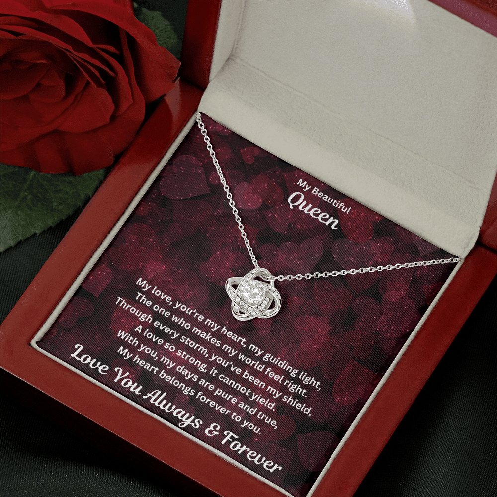 Soulmate gift with love knot necklace and special message in a luxury box