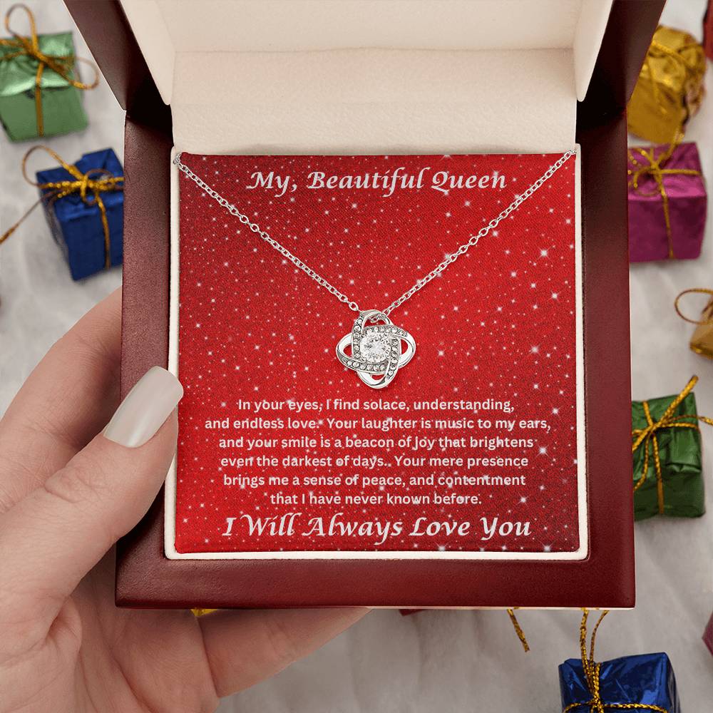 Soulmate Gift Love Knot Necklace With Message Card In Luxury Box With Background Of Presents