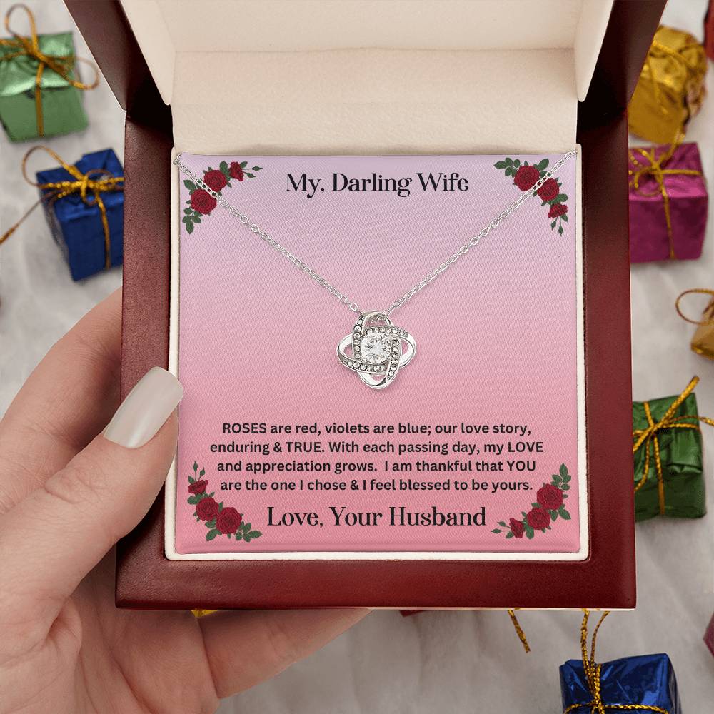 Wife gift with love knot necklace and special message in luxury box