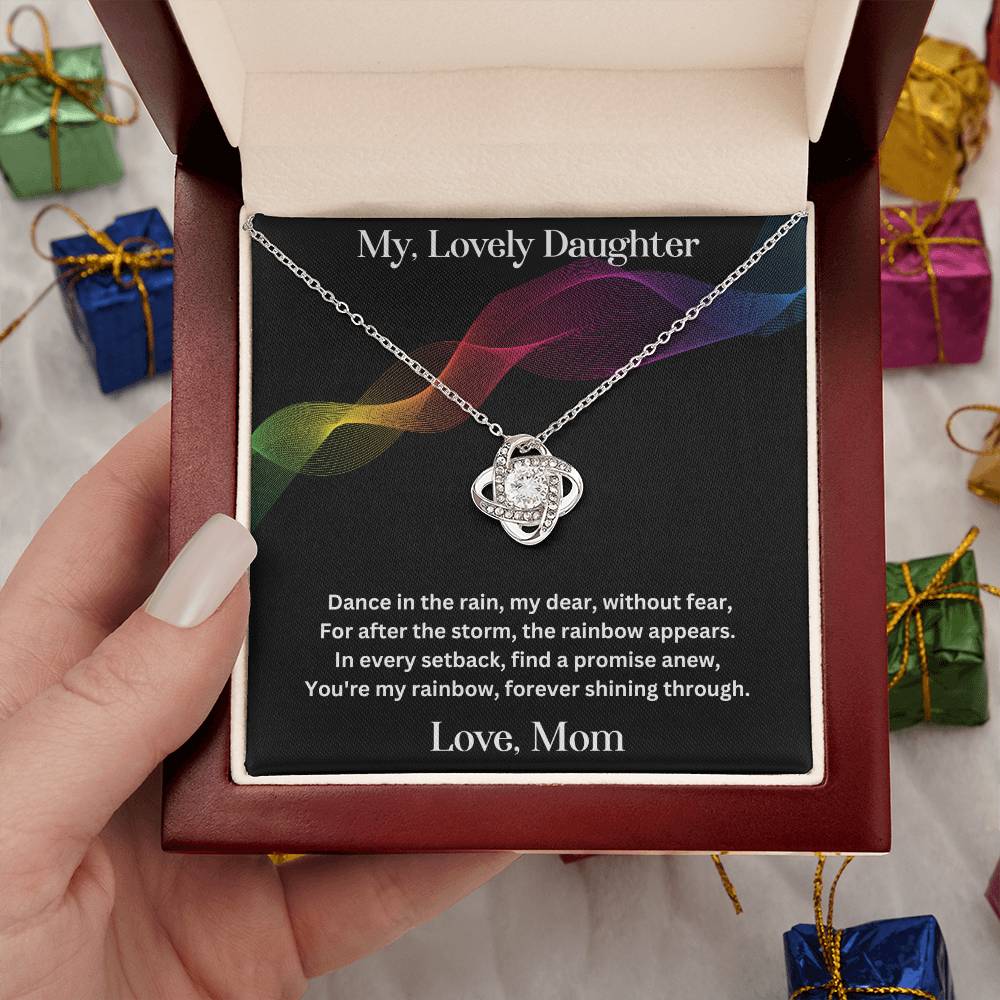 Daughter gift from mom with love knot necklace and special message in luxury box