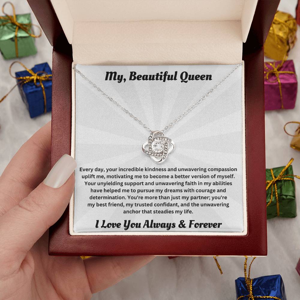 Soulmate gift with love knot necklace and special message in luxury box