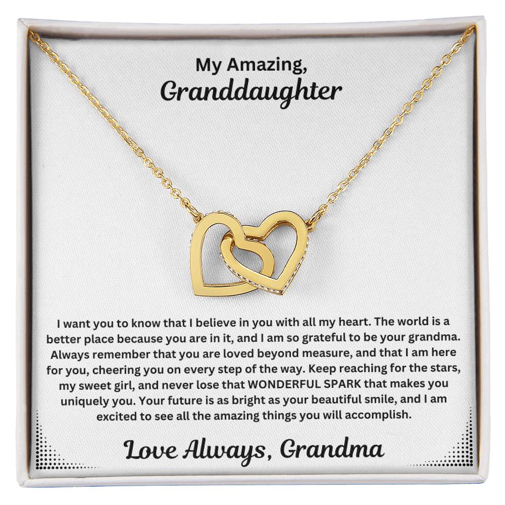 Granddaughter gift from grandma with interlocking necklace and special message in standard box