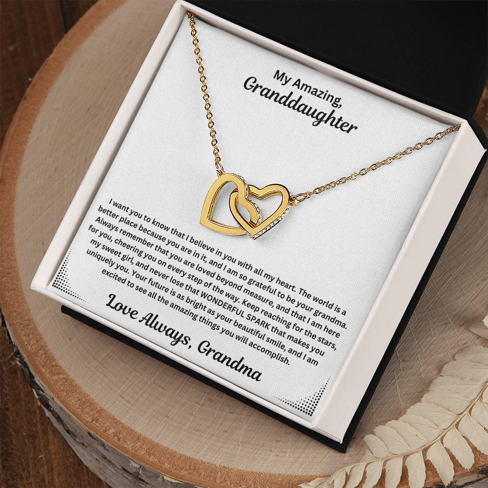 Granddaughter gift from grandma with interlocking necklace and special message in standard box