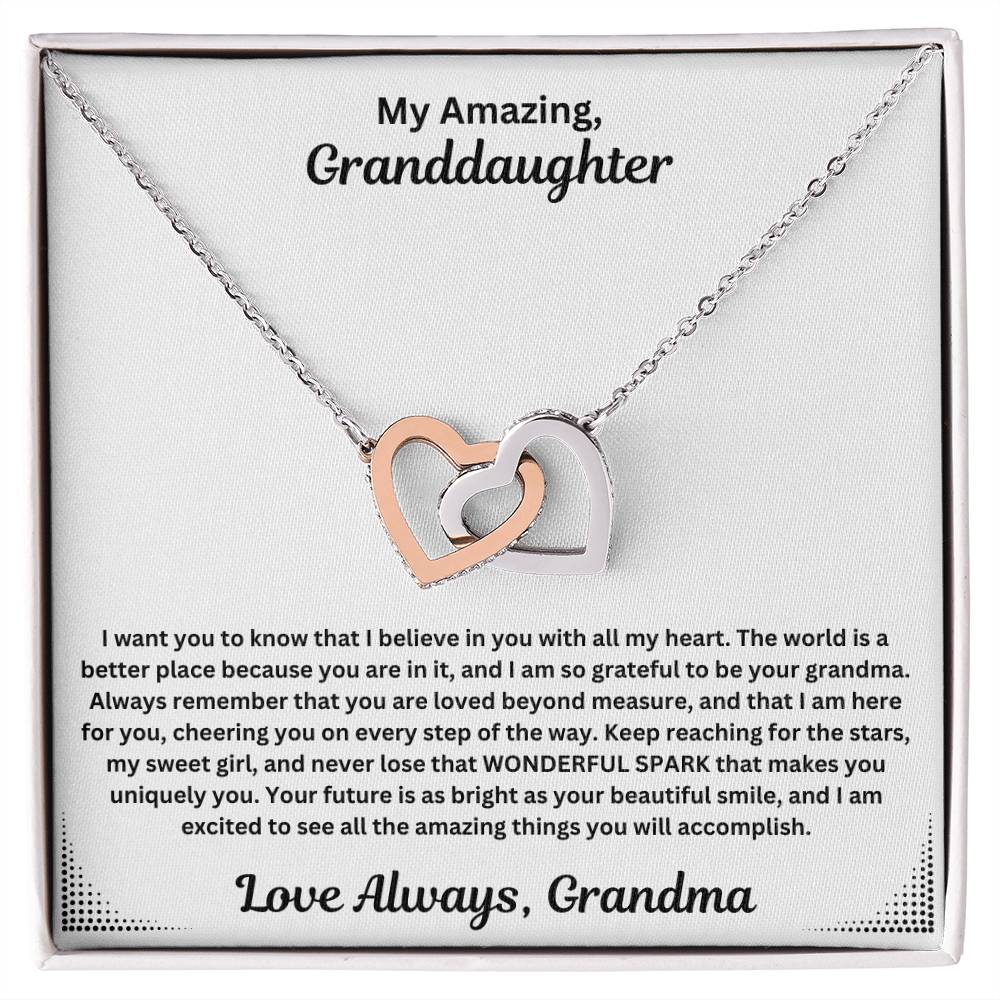 Granddaughter gift from grandma with interlocking necklace and special message in standard box