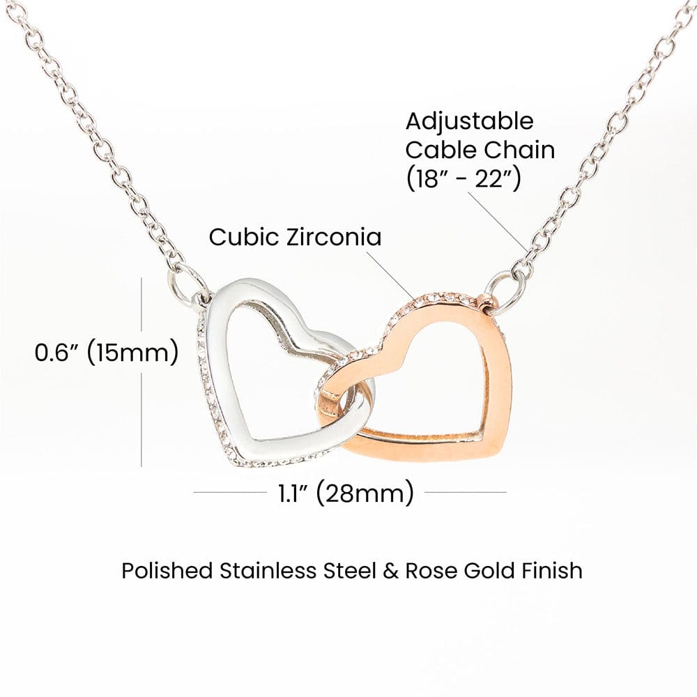 Close view of interlocking heart necklace