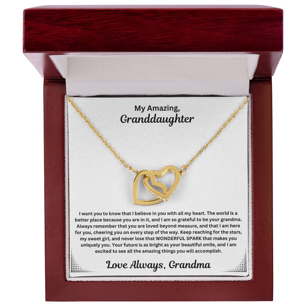 Granddaughter gift from grandma with interlocking necklace and special message in luxury box