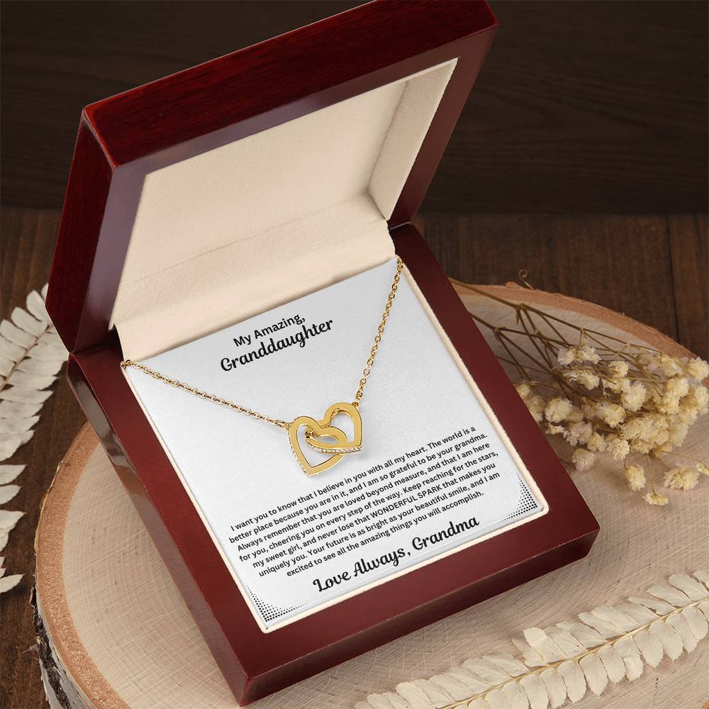 Granddaughter gift from grandma with interlocking necklace and special message in luxury box