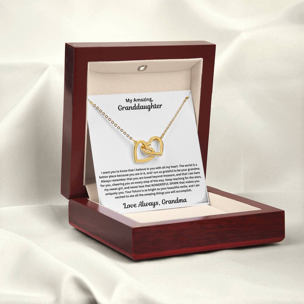 Granddaughter gift from grandma with interlocking necklace and special message in luxury box