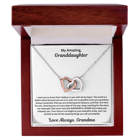 Granddaughter gift from grandma with interlocking necklace and special message in luxury box