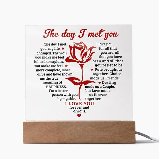 Soulmate gift with premium acrylic plaque and special message with LED base