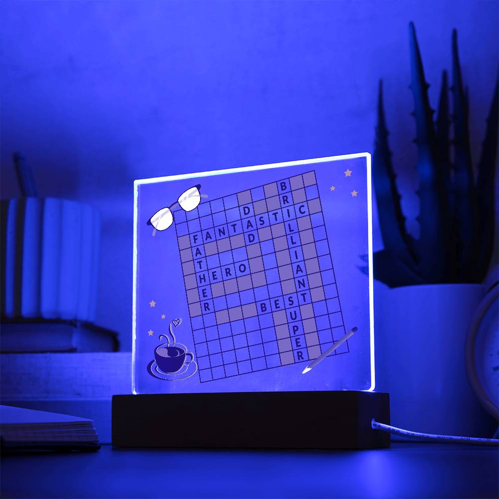 Dad gift from child with square acrylic plaque with LED base in blue