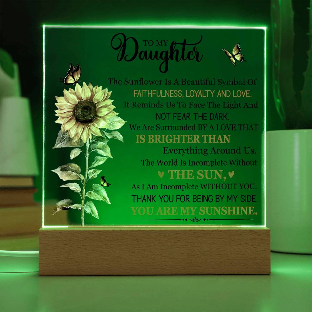 Daughter Gift LED Wooden Base Acrylic Plaque With Message In Green LED Light