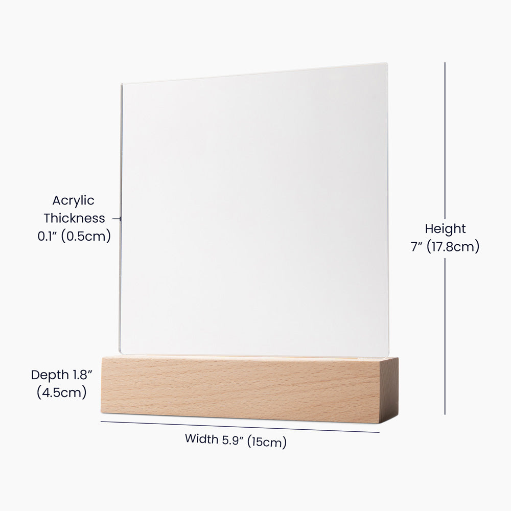 Square acrylic plaque showing dimenions