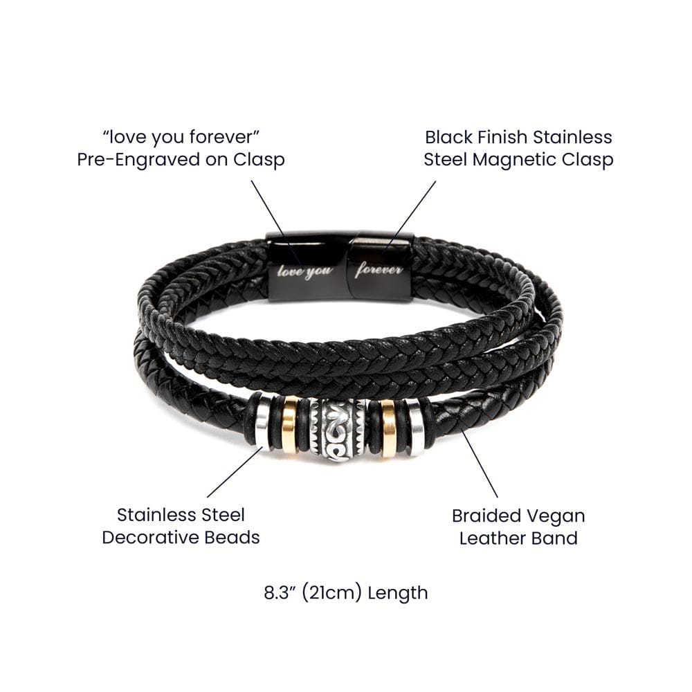 Stainless Steel And Vegan Leather Bracelet With Call Out Features